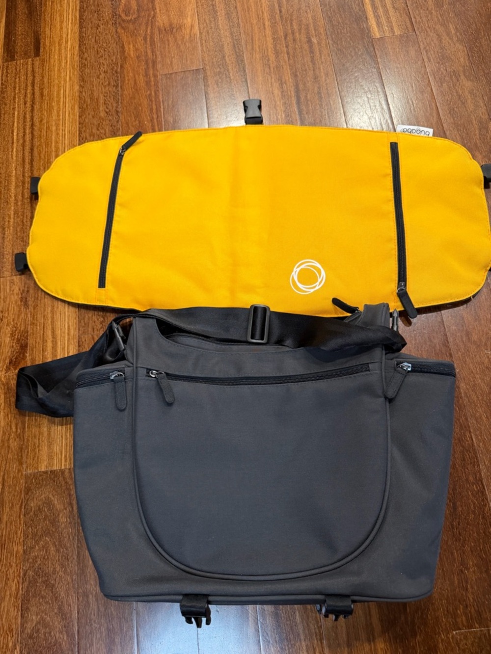NWOT Bugaboo Black & Yellow Diaper Bag W/Removable Changing Pad